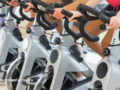 Woman using a stationary machine at the gym