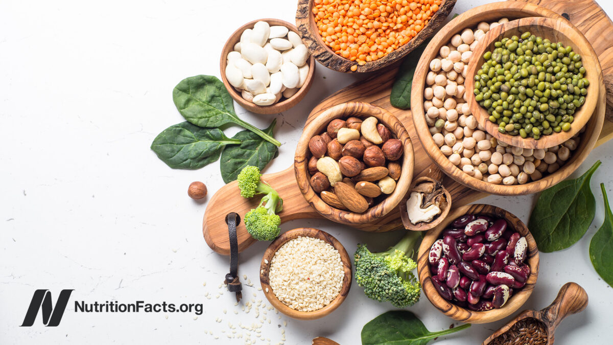 Various plant proteins in bowls on a white surface